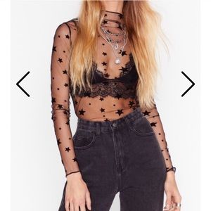 Black Long Sleeve Star Mesh Shirt